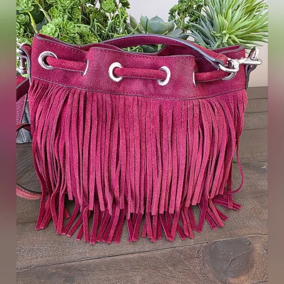 Rebecca Minkoff Burgandy Suede Fringe Crossbody Bag - Picture 4 of 10